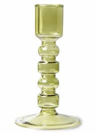 The Emeralds: glass candle holder M olive green