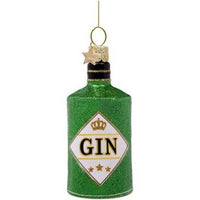 Christmas Ornament Glass Green Glitter Gin Bottle H10cm