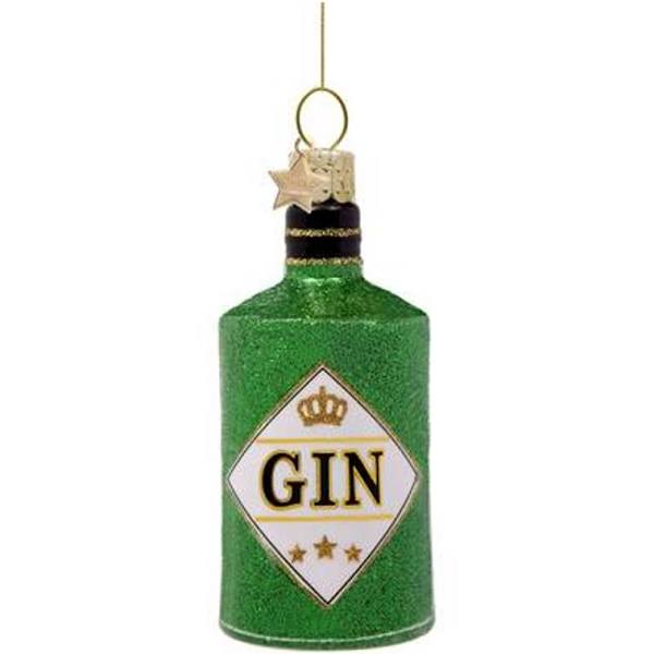 Christmas Ornament Glass Green Glitter Gin Bottle H10cm