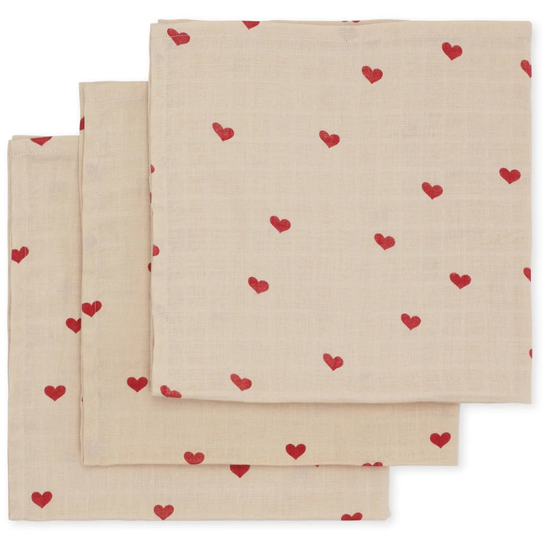 Konges Sløjd - Muslin Cloth - Amour Rouge - 3 Pack
