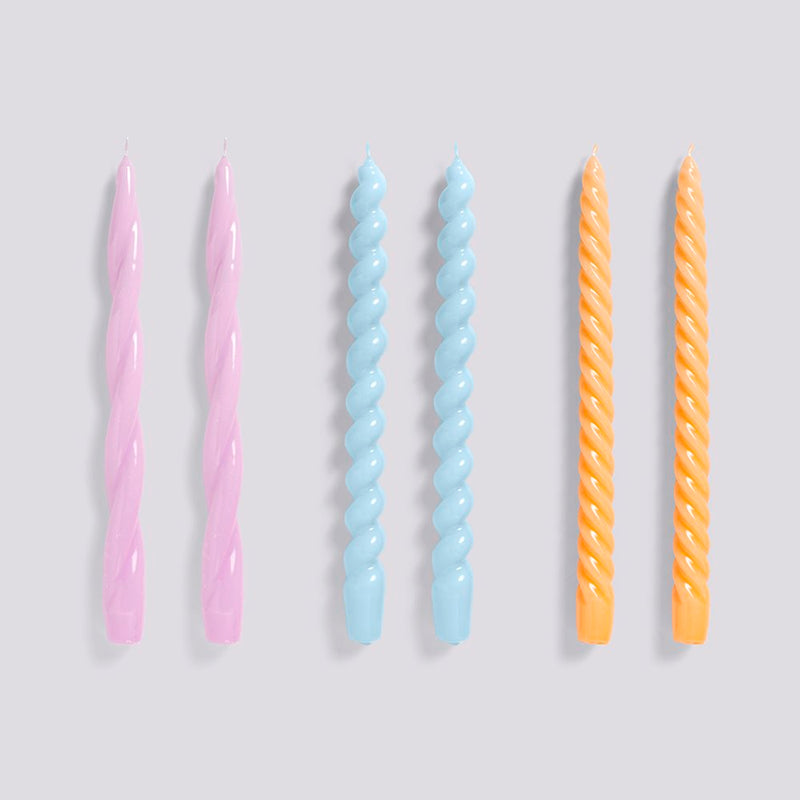 CANDLE / LONG MIX 6 PCS LILAC L. BLUE DARK PEACH