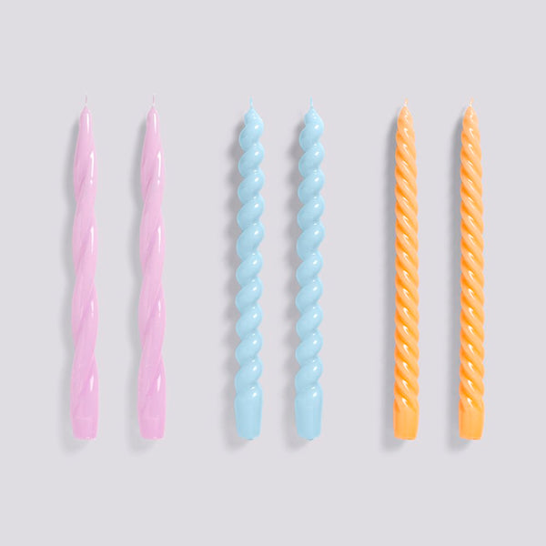 CANDLE / LONG MIX 6 PCS LILAC L. BLUE DARK PEACH