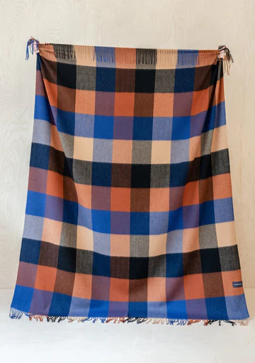 Lambswool Blanket in Cobalt Block Check