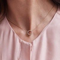 Pave Set Cz Circle Necklace - Gold