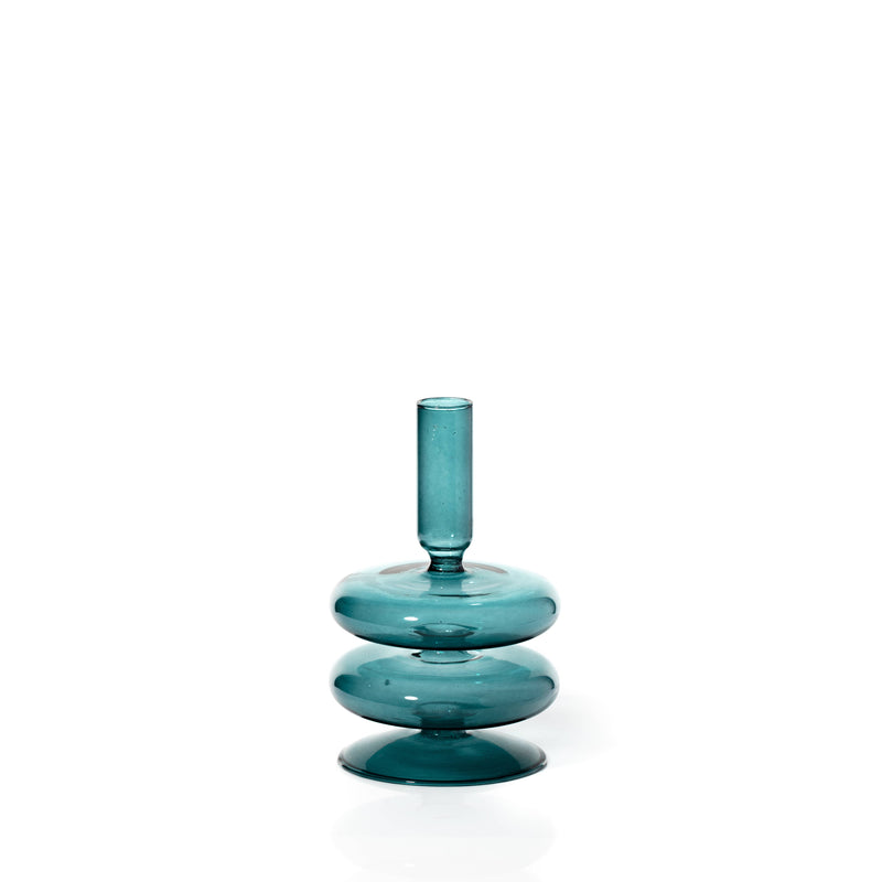 Glass Taper Candle Holder - Ocean Teal