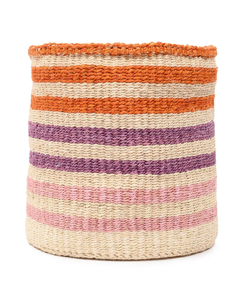 The Basket Room - SAFIRI: Orange, Pink & Purple Stripe Woven Storage Basket: L / Orange / Striped