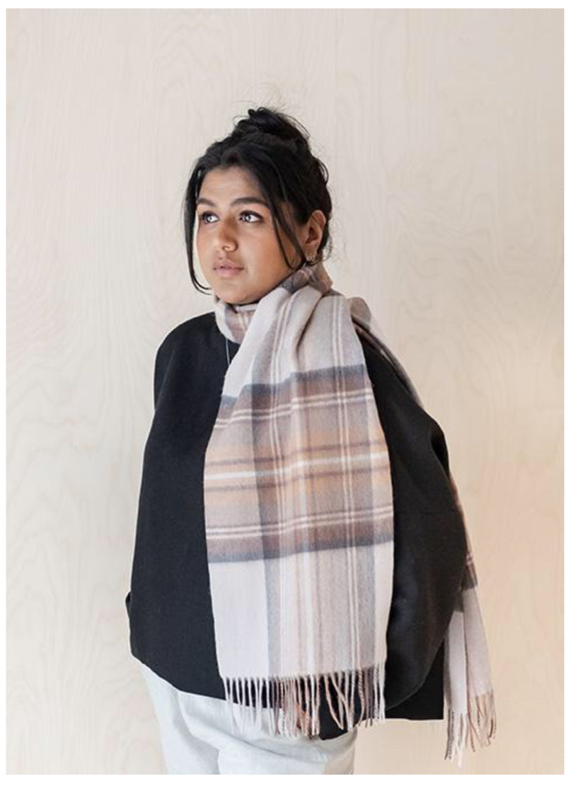Lambswool Oversized Scarf in Stewart Natural Dress Tartan