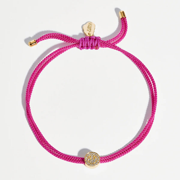 Pave Smiley Cord Bracelet Fuchsia