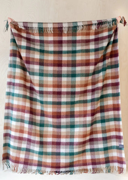 Recycled Wool Blanket in Forest Herringbone Check