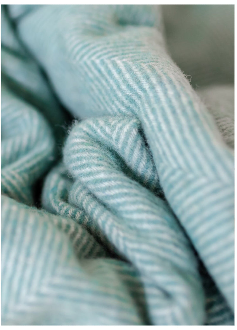 Recycled Wool Blanket in Pistachio Green Herringbone