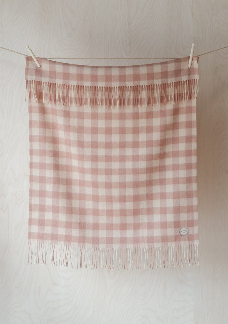 Super Soft Lambswool Baby Blanket in Blush & Sand Gingham