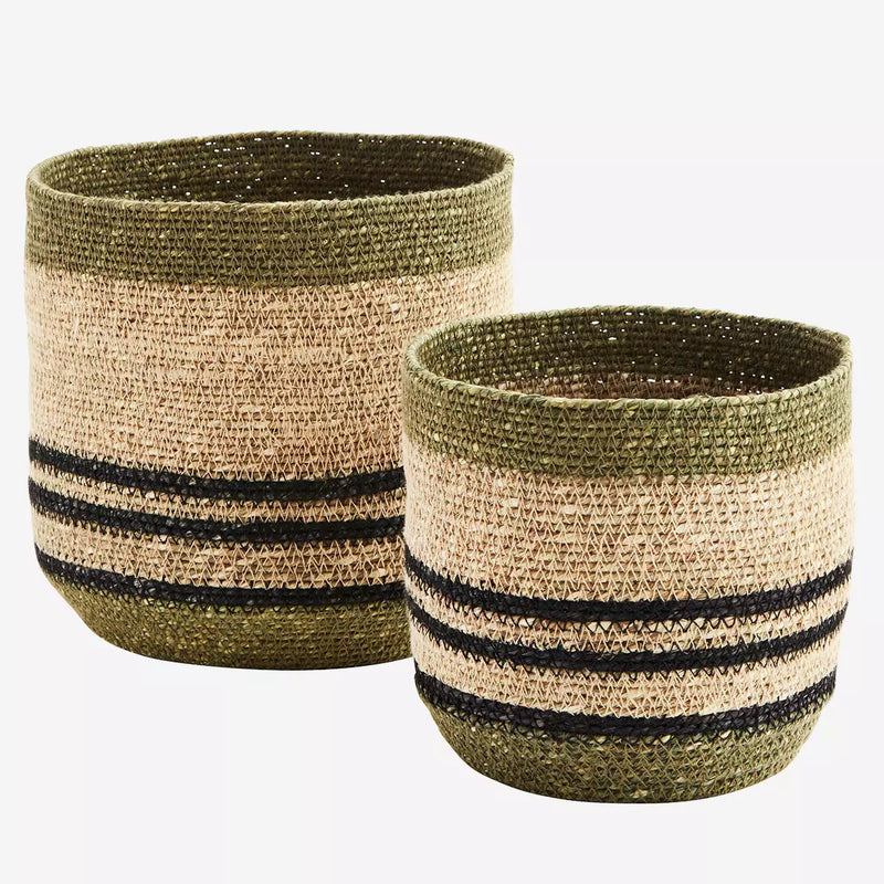 Madam Stoltz - Striped Seagrass Basket - Large