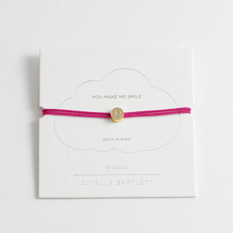Pave Smiley Cord Bracelet Fuchsia
