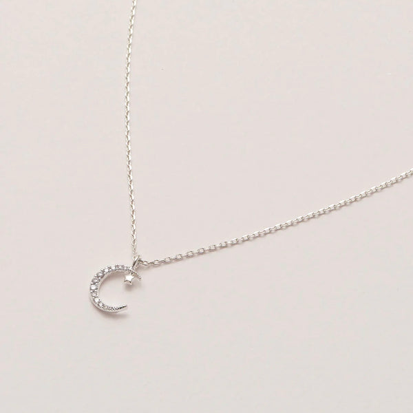 Moon and Star Necklace - Silver