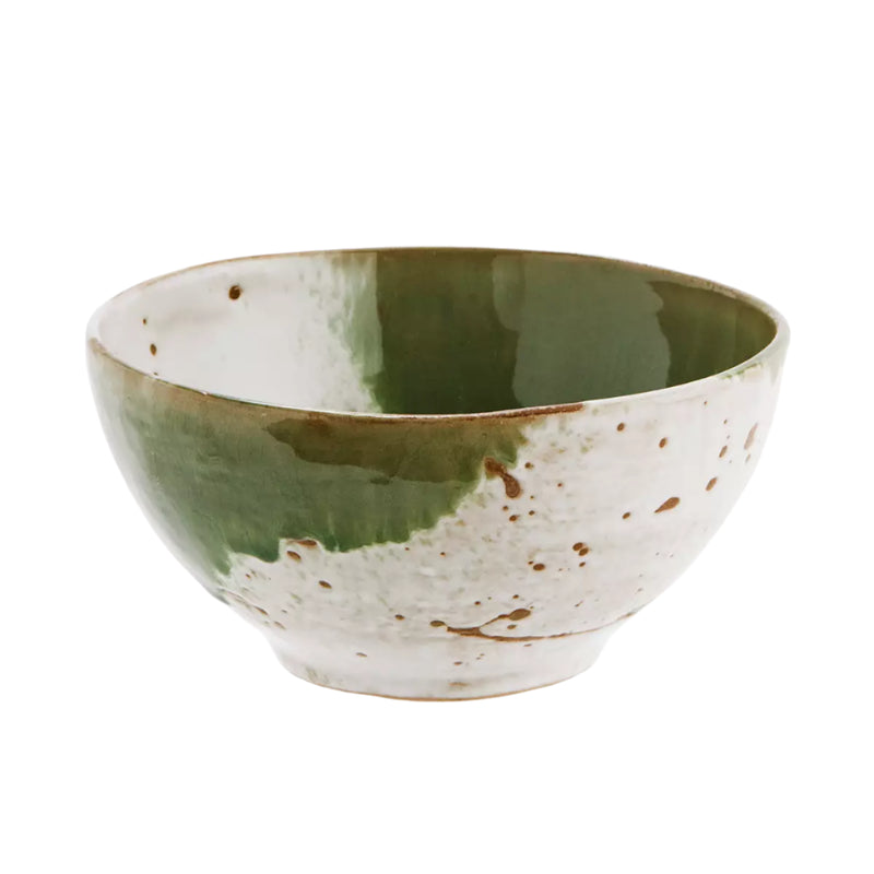 Stoneware Bowl - Green and White