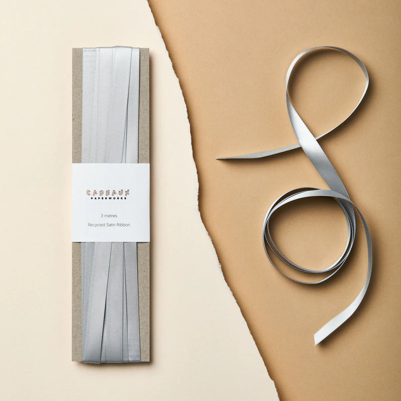 Cadeaux Paperworks - Luxury Recycled Satin Ribbon - 10mm - Stirling Silver