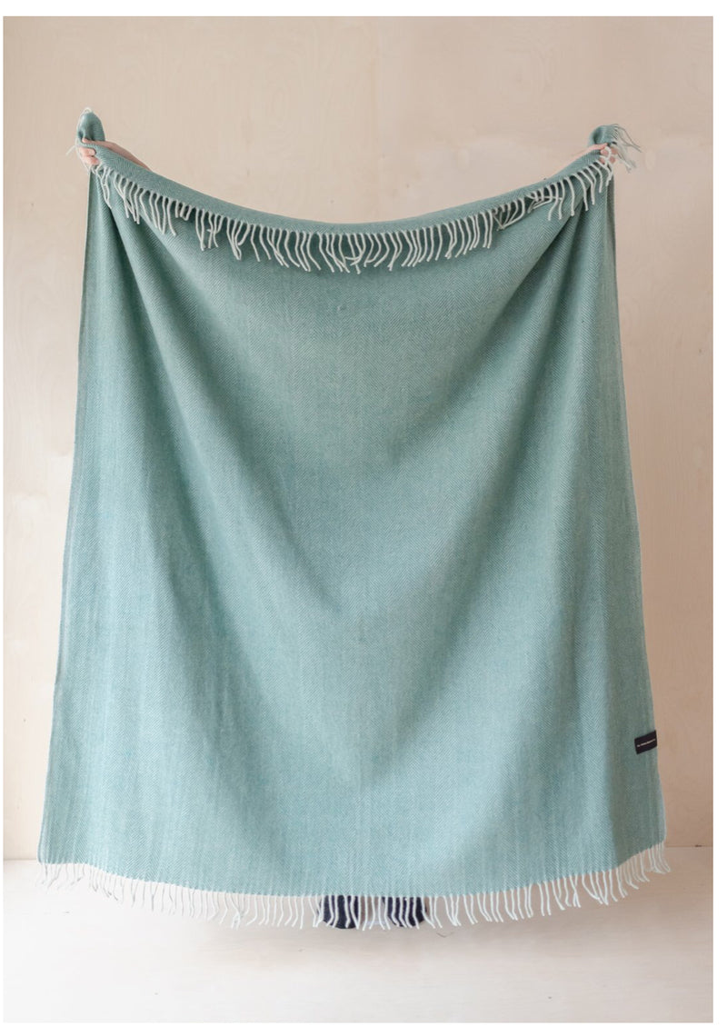 Recycled Wool Blanket in Pistachio Green Herringbone
