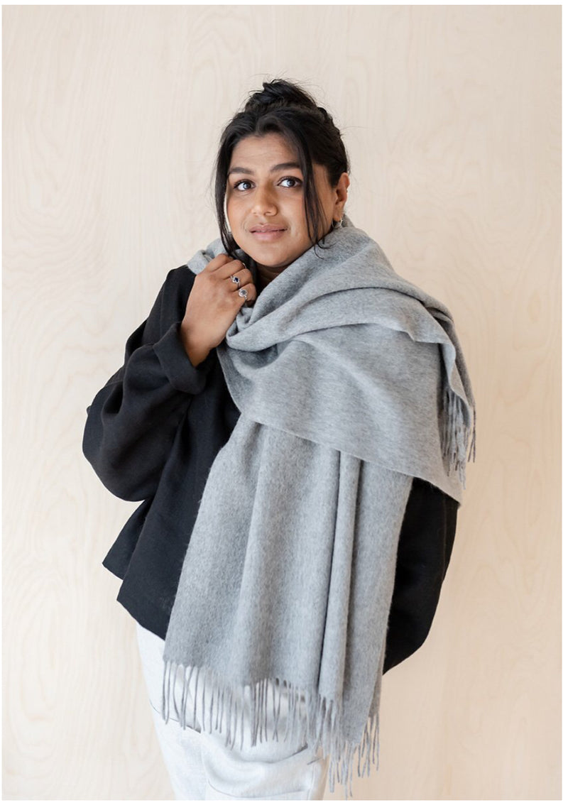 Lambswool Blanket Scarf in Grey Melange
