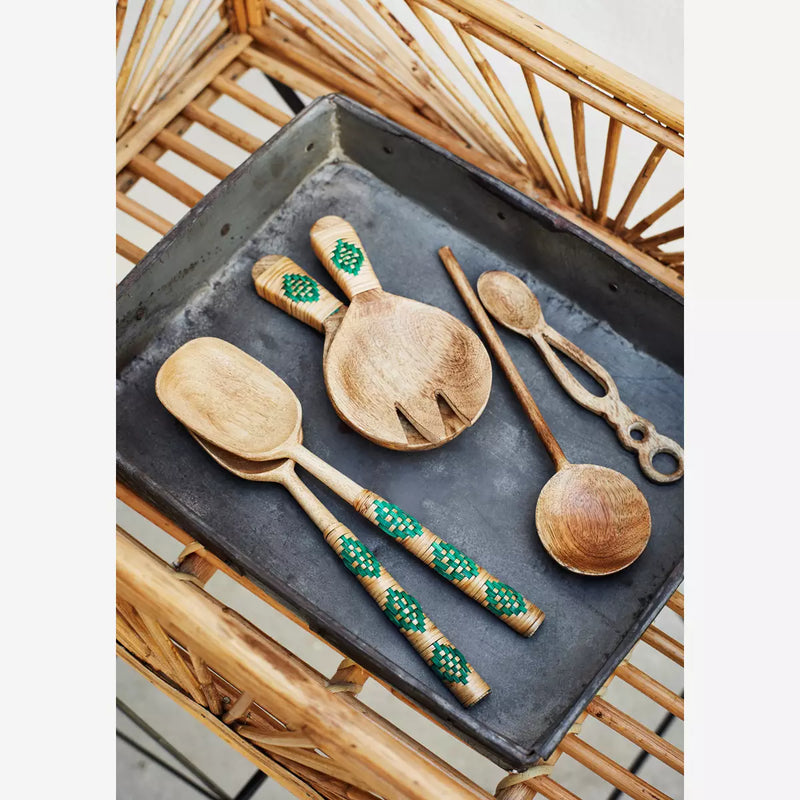 Wooden Serving Set - Bamboo with Green