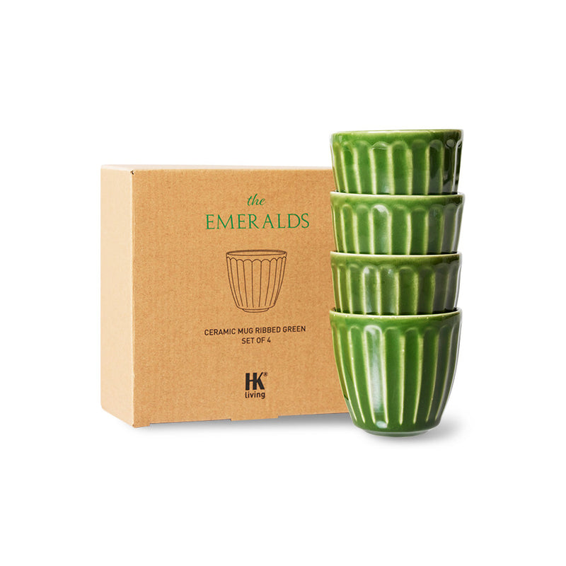 The Emeralds Ceramic Mugs ribbed green set of 4 pieces
