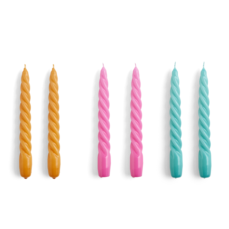 Candle Twist - Tangerine - Dark Pink - Green Aqua - Set of 6