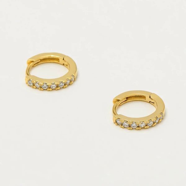 Hoop Earrings with White CZ - Gold