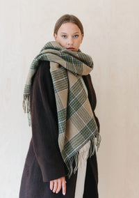 Lambswool Blanket Scarf in Moss Glen Check