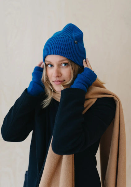 Cashmere & Merino Wrist Warmers in Cobalt