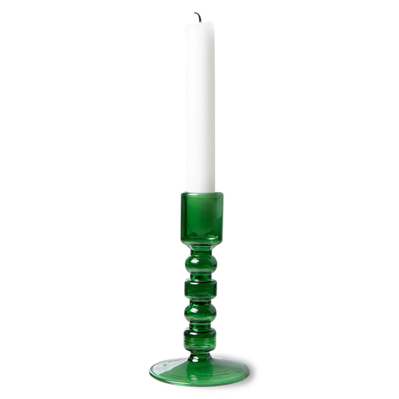 The Emeralds: glass candle holder M forest green