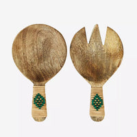 Wooden Serving Set - Bamboo with Green