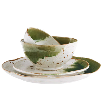 Stoneware Bowl - Green and White