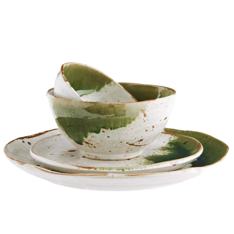 Stoneware Bowl - Green and White