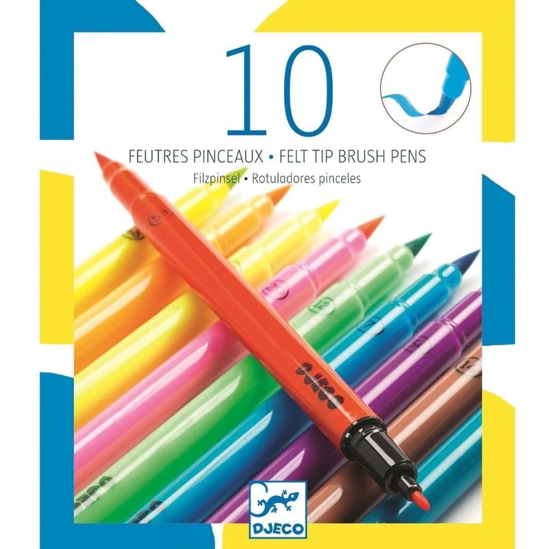Djeco 10 Brush-tip Felt Pens - Pop Colours