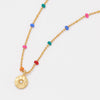 CZ Pendant Rainbow Beaded Necklace - Gold