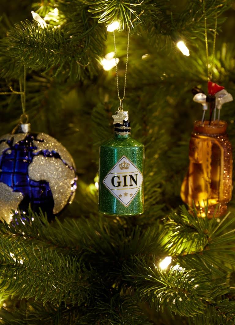 Christmas Ornament Glass Green Glitter Gin Bottle H10cm
