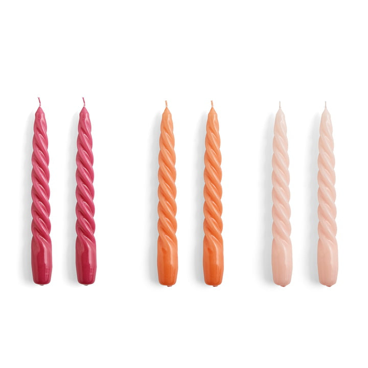 Candle Twisted - Dark Punch - Dark Peach - Light Rose - Set of 6