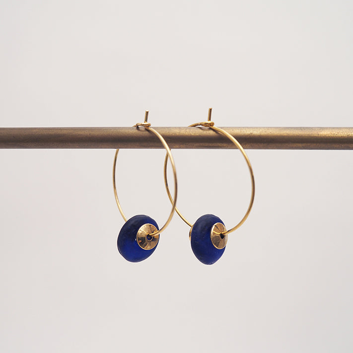 Brass + Bold - Abacus deep blue+gold hoops