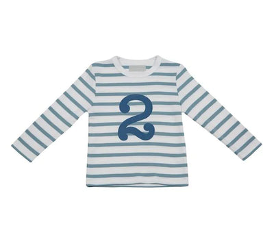 Ocean Blue & White Breton Striped Number T-Shirt