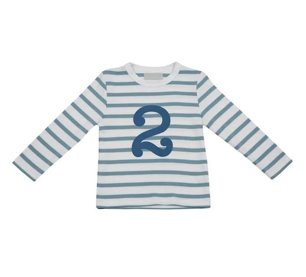Ocean Blue & White Breton Striped Number T-Shirt