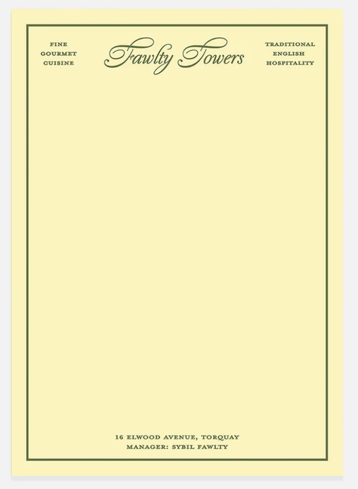 Fictional Hotel Notepads: Fawlty Towers