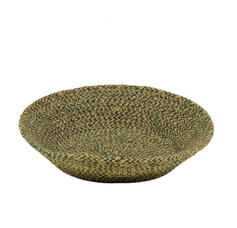 Jute Small Serving Basket in Olive/Natural, 24 cm