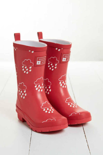 Grass & Air - Older Kids Colour Changing Wellies - Dark Coral
