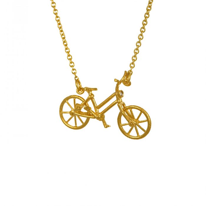 Vintage Bicycle Necklace with Gemstone Lights