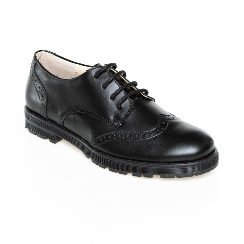 Charlie Laced School Shoe - Black Matte Leather