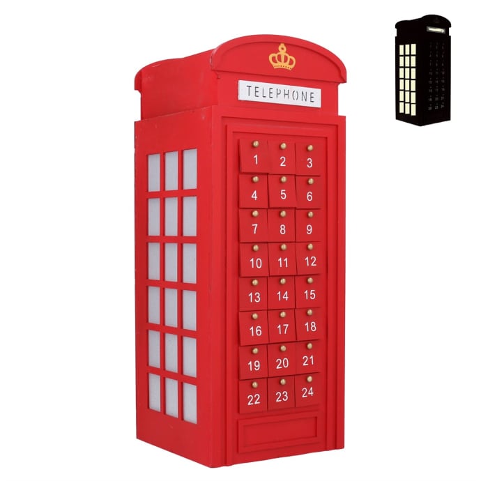 Gisela Graham - Wooden LED Telephone Box Advent Calendar