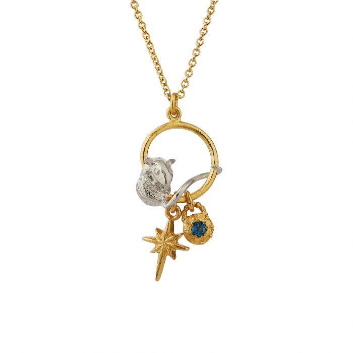 Stowaway Mouse Charm Necklace with Guiding Star & London Blue Topaz