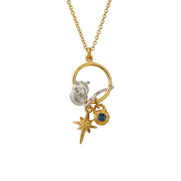 Stowaway Mouse Charm Necklace with Guiding Star & London Blue Topaz