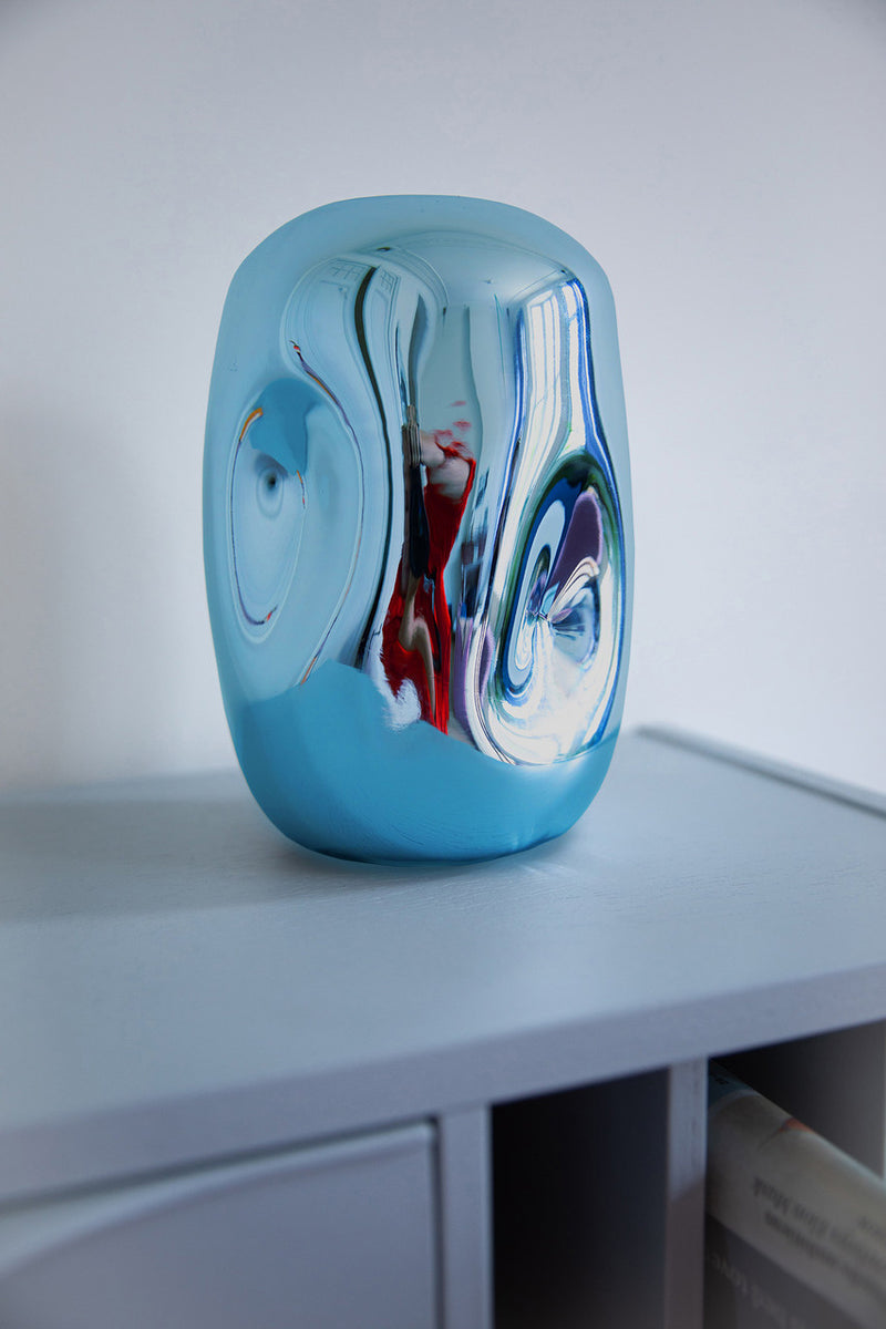 HK Objects: Blue chrome glass vase