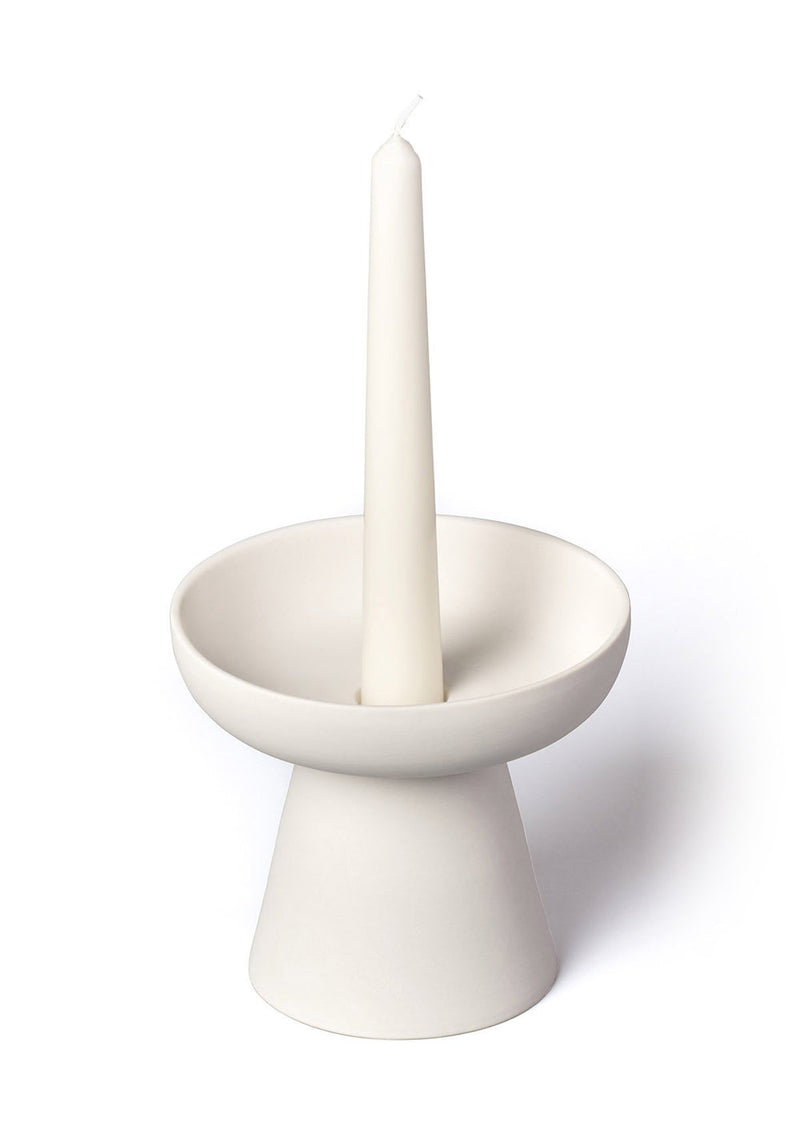 Porcini White Candle Holder in Matte Clay - Medium