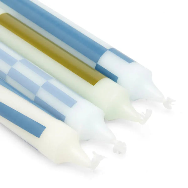 Set of 4 Pattern Candles - Green and Blues